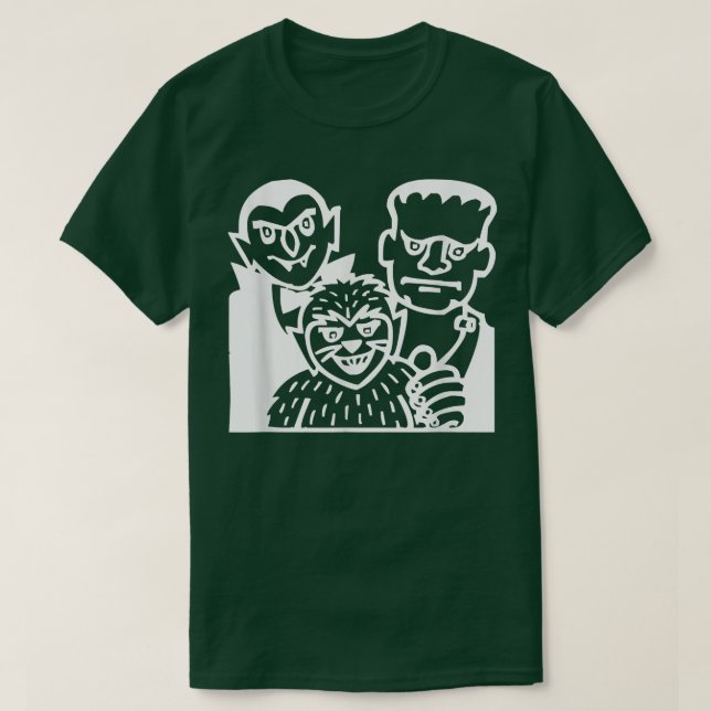 Count Dracula, Frankenstein and Wolfman Halloween  T-Shirt (Design Front)