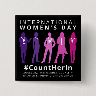 Count Her In International Women's Day 15 Cm Square Badge