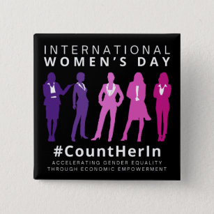 Count Her In International Women's Day 15 Cm Square Badge