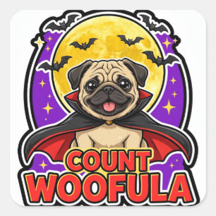 Count Woofula Sticker — Pug Vampire Cape Full Moon