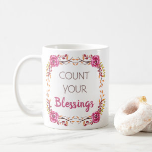 Count Your Blessings Autumn Floral Thanksgiving  Coffee Mug