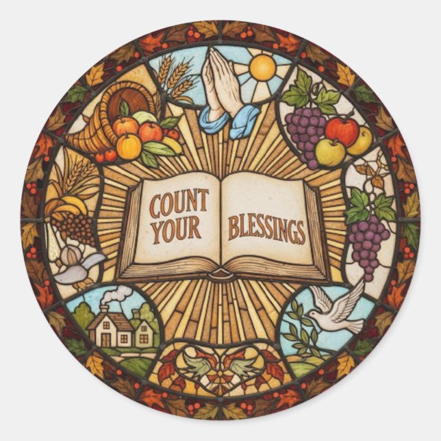 COUNT YOUR BLESSINGS CLASSIC ROUND STICKER (Front)