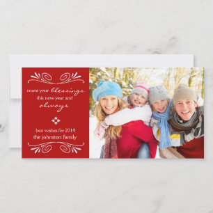 Count your Blessings New Year Photo Card / Red