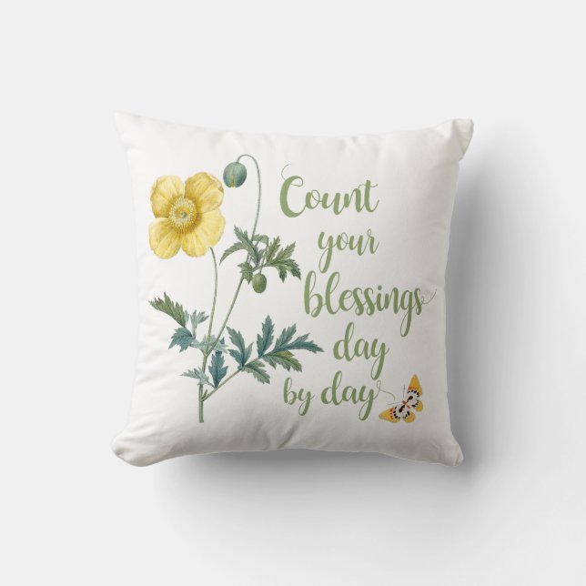 Count your blessings - vintage Yellow poppy  Cushion (Front)