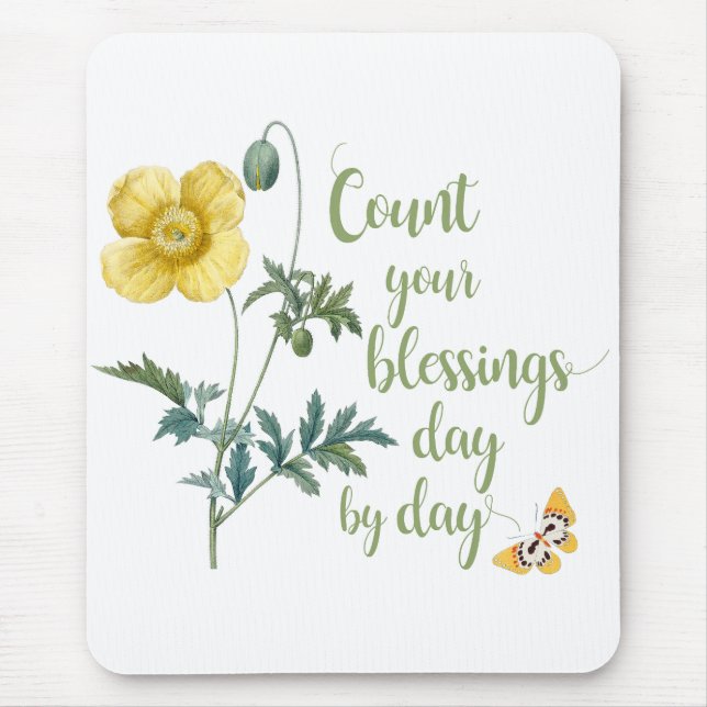 Count your blessings - vintage Yellow poppy  Mouse Mat (Front)
