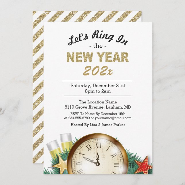 Countdown Clock Ring In the New Years Eve Party Invitation (Front/Back)