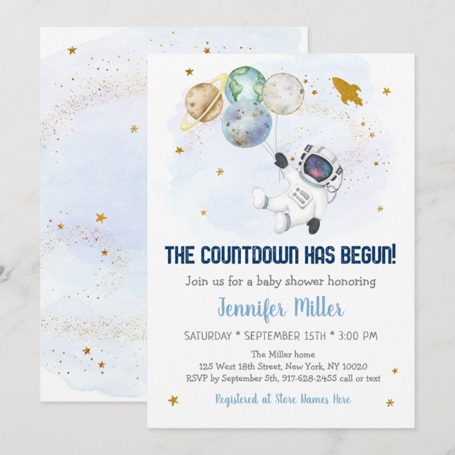 Countdown Has Begun Astronaut Space Baby Shower Invitation (Front/Back)