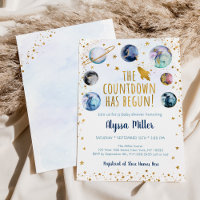 Countdown Has Begun Blue Gold Space Baby Shower