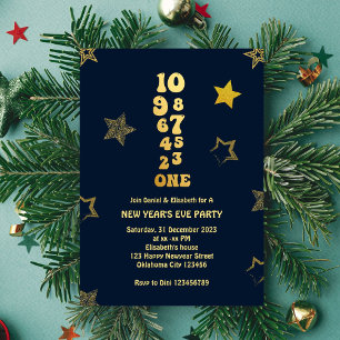 Countdown - Navy Gold New Years Eve Party Invitation