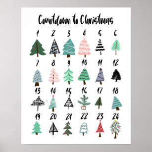 Countdown to Christmas advent calendar cute trees Poster