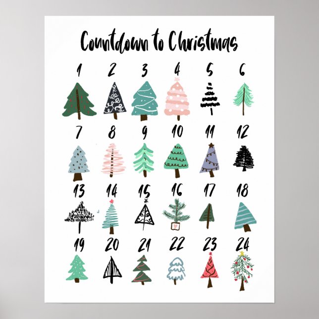 Countdown to Christmas advent calendar cute trees Poster (Front)