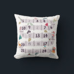 Countdown To Christmas Advent Calendar Throw Pillo Cushion<br><div class="desc">Children's Advent Calendar with hand-drawn cute Christmas characters and Ornaments including bells,  snowmen,  firs,  deer,  Santa Claus,  wreaths,  snowflakes,  socks,  noel,  trees,  and Santa hats. Count the days till Christmas!</div>