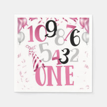 Countdown to One Party Napkins-Pink