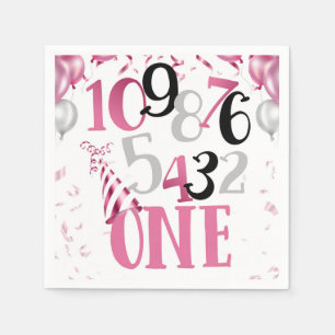 Countdown to One Party Napkins-Pink Napkin