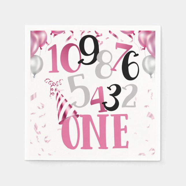 Countdown to One Party Napkins-Pink Napkin (Front)