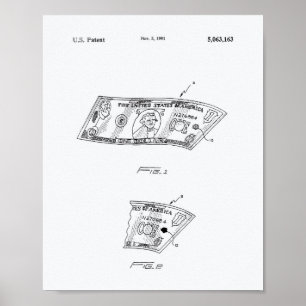 Counterfeit Currency 1991 Patent Art White Paper Poster