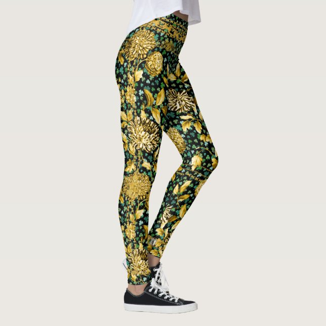 Countess Gold Chain Floral Shamrock Black Leggings (Right)