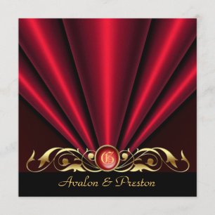 Countess Red Silk Gather Gold Scroll Invitation