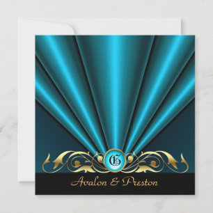 Countess Teal Silk Gather Gold Scroll Invitation