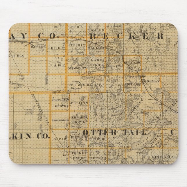 Counties of Clay, Wilkin, Becker, Minnesota Mouse Mat (Front)