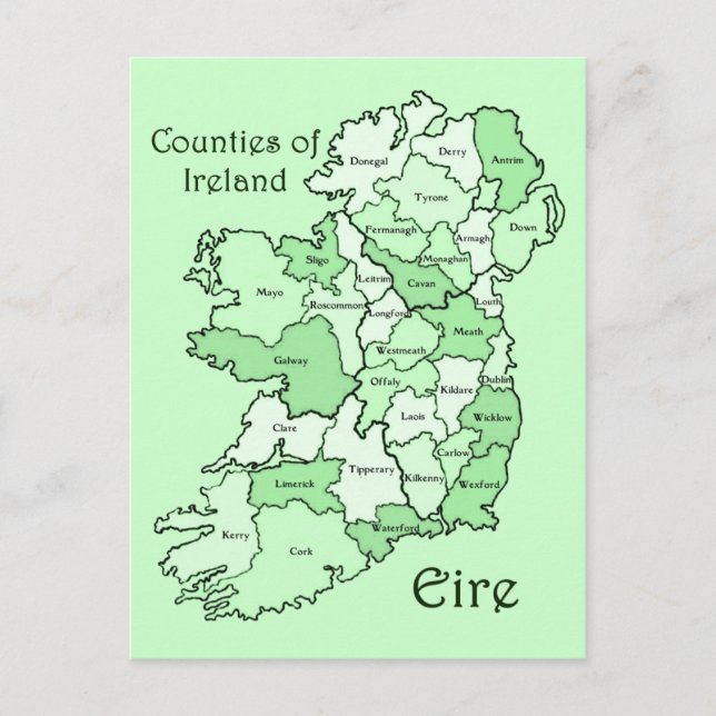 Counties of Ireland Map Postcard (Front)