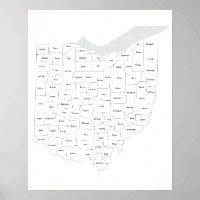 Counties of Ohio state map Poster (Front)