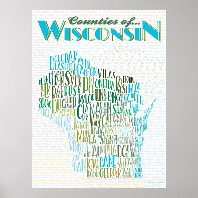 Counties of Wisconsin Typography Map Poster (Front)