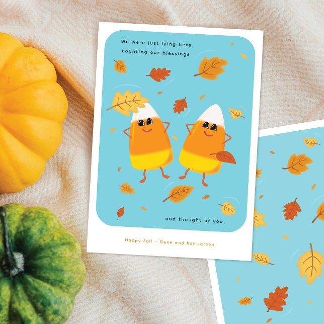 Counting Blessings | Cute Sky Blue Candy Corn Fall Holiday Card (Creator Uploaded)