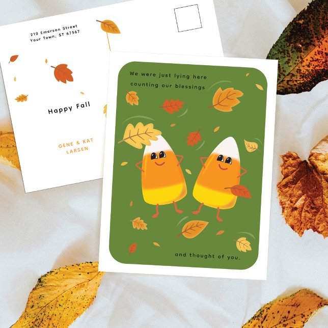 Counting Blessings | Green Candy Corn Fall Holiday Postcard (Creator Uploaded)
