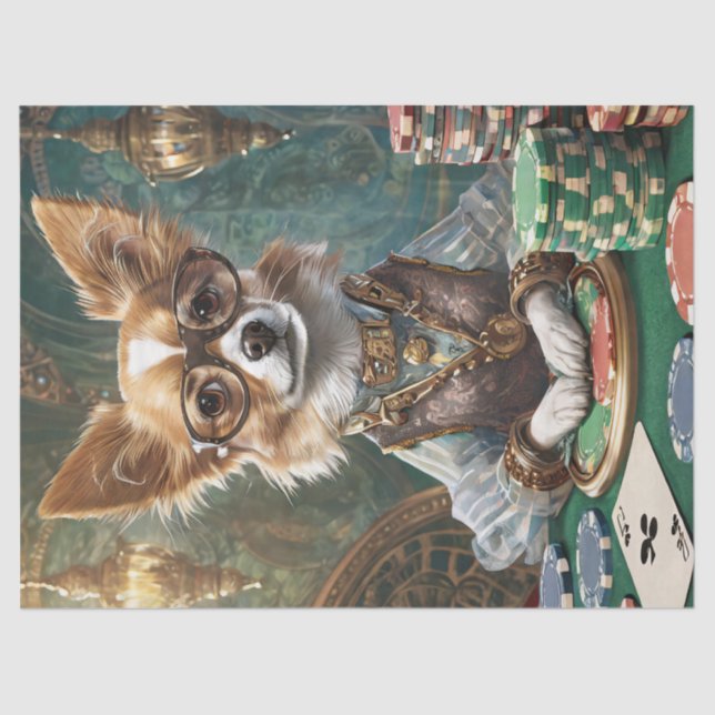 Counting Cards, Steampunk Chihuahua Poker Boss  Tissue Paper (Front)