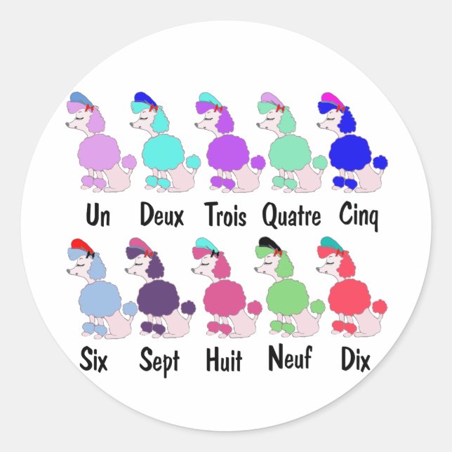 Counting French Poodle Classic Round Sticker (Front)