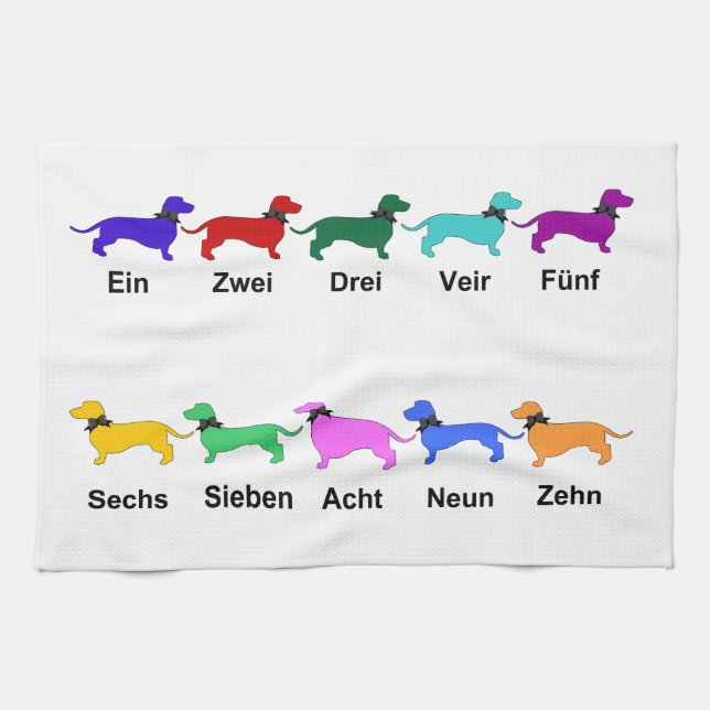 Counting German Dachshunds Kitchen Towel (Horizontal)