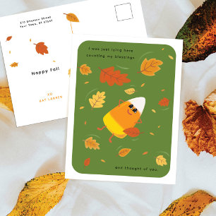 Counting My Blessings Green Candy Corn Fall Holiday Postcard
