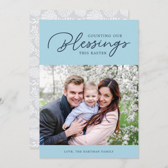 Counting our Blessings | Easter Photo Card | Blue (Front/Back)