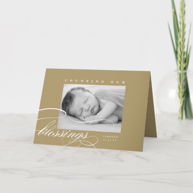 Counting Our Blessings Holiday Birth Announcement  (Front)