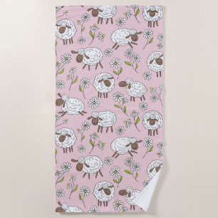 Counting sheep on cotton candy pink beach towel