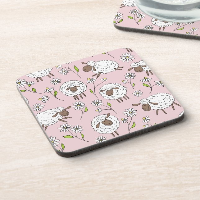 Counting sheep on cotton candy pink coaster (Left Side)