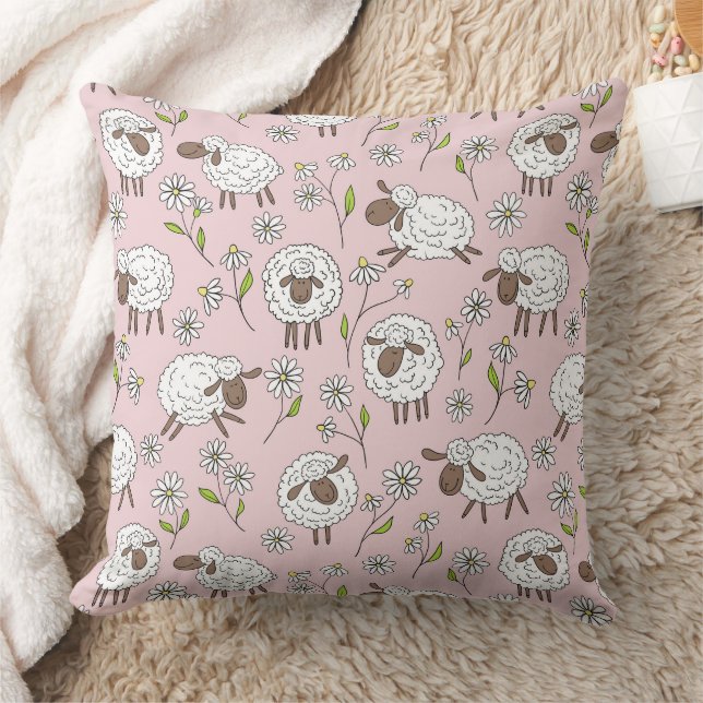 Counting sheep on cotton candy pink cushion (Blanket)