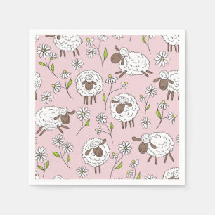 Counting sheep on cotton candy pink napkin
