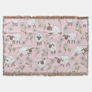 Counting sheep on cotton candy pink throw blanket