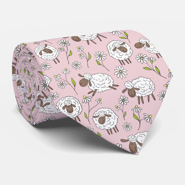 Counting sheep on cotton candy pink tie (Rolled)