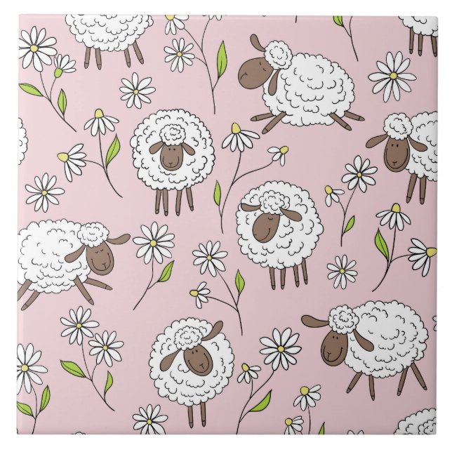 Counting sheep on cotton candy pink tile (Front)