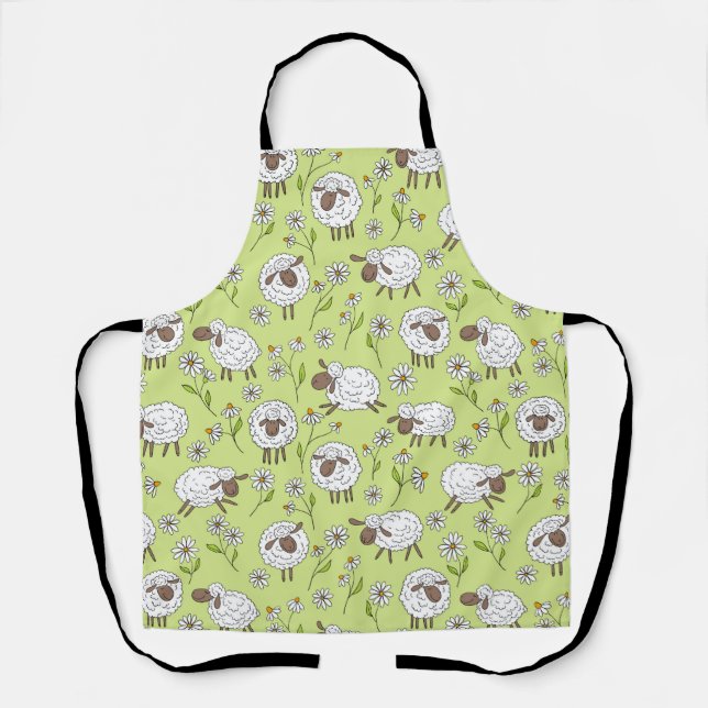 Counting sheep on honney dew green apron (Front)
