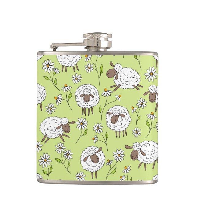 Counting sheep on honney dew green hip flask (Front)