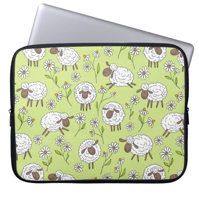 Counting sheep on honney dew green laptop sleeve (Front)