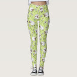 Counting sheep on honney dew green leggings<br><div class="desc">Hand-painted cute doodle sheeps and daisies</div>