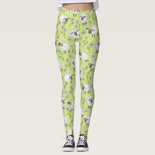 Counting sheep on honney dew green leggings (Front)