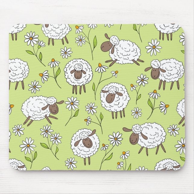 Counting sheep on honney dew green mouse mat (Front)