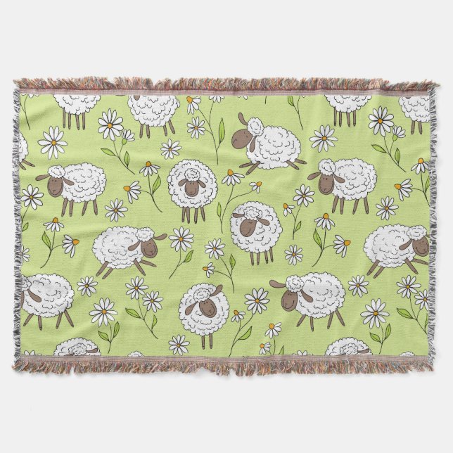 Counting sheep on honney dew green throw blanket (Front)