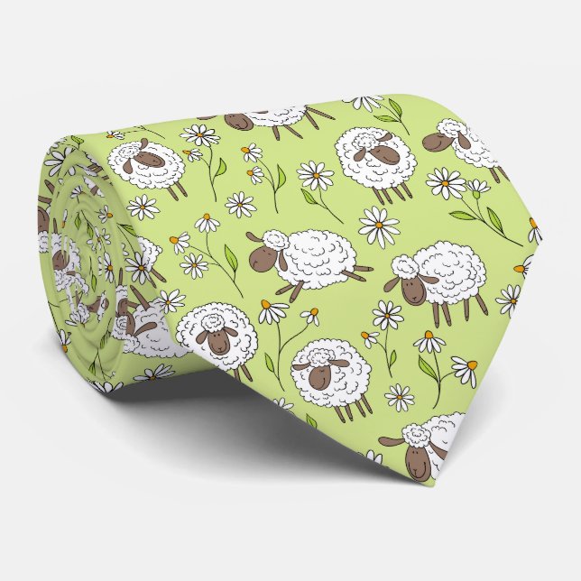Counting sheep on honney dew green tie (Rolled)